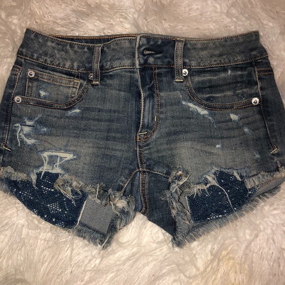 American Eagle Outfitters Pants - Dark, distressed blue jean shorts
